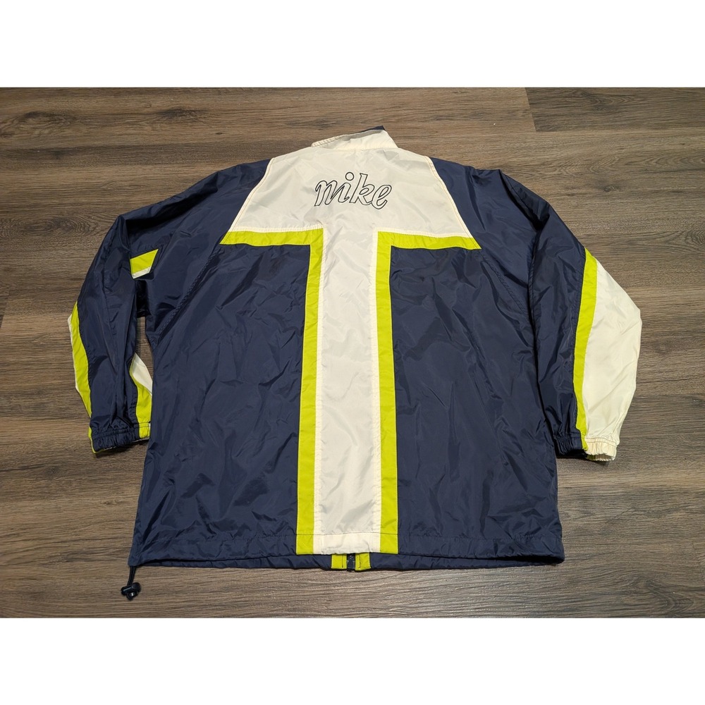 Vintage Nike Windbreaker Jacket Navy Blue Neon Yellow White Large 90s Colorblock